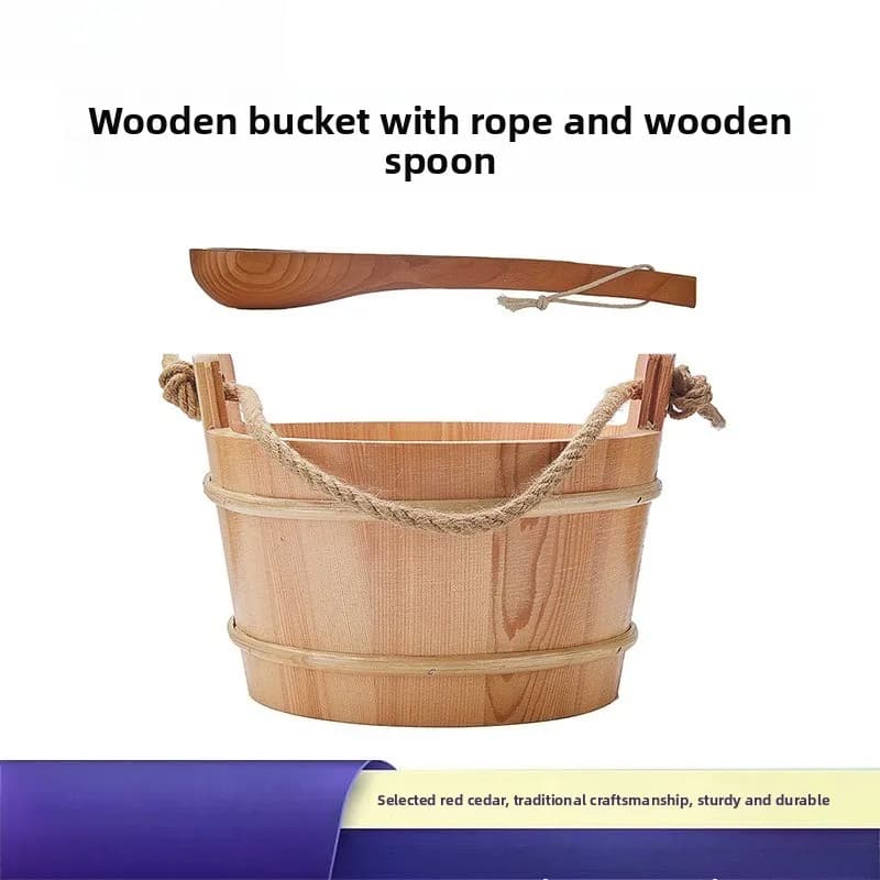 4L Double Handle Sauna Bucket with Ladle Solid Wood Steam Room Accessories Direct From Factory