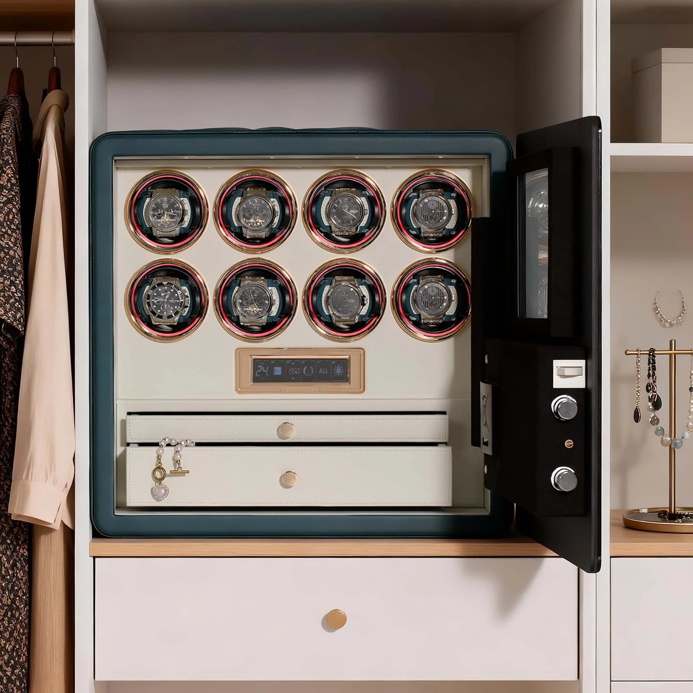 Automatic 8-Slot Multi-Lock Watch Winder Safe Box for Home Collection Storage