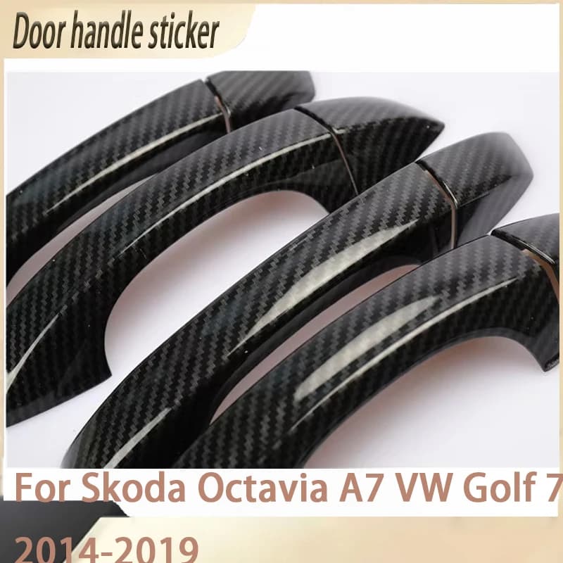 For Skoda Octavia A7 VW Golf 7 2014-2019 New Carbon Fiber Chrome Car Side Door Handle Cover Trim Sticker Styling Accessories