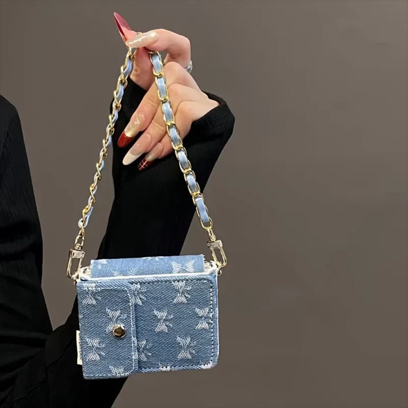 Cute Bow Denim Wallet Flip Phone Case for Samsung Z Flip7 zflip6 zflip5 /Xiaomi Mix Flip /Oppo Find N3 Flip /Honor Magic V Flip2