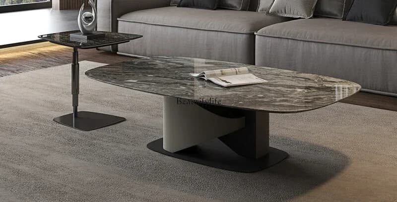 46Italian minimalist marble high and low coffee table combination rectangular high-end atmosphere