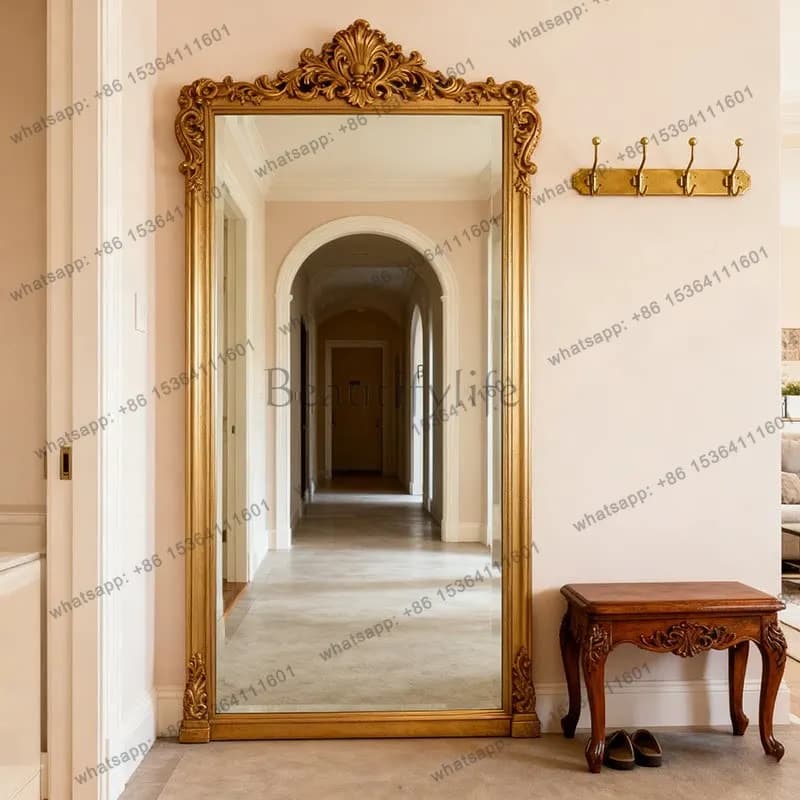 French retro carved floor mirror villa cloakroom large size fitting mirror