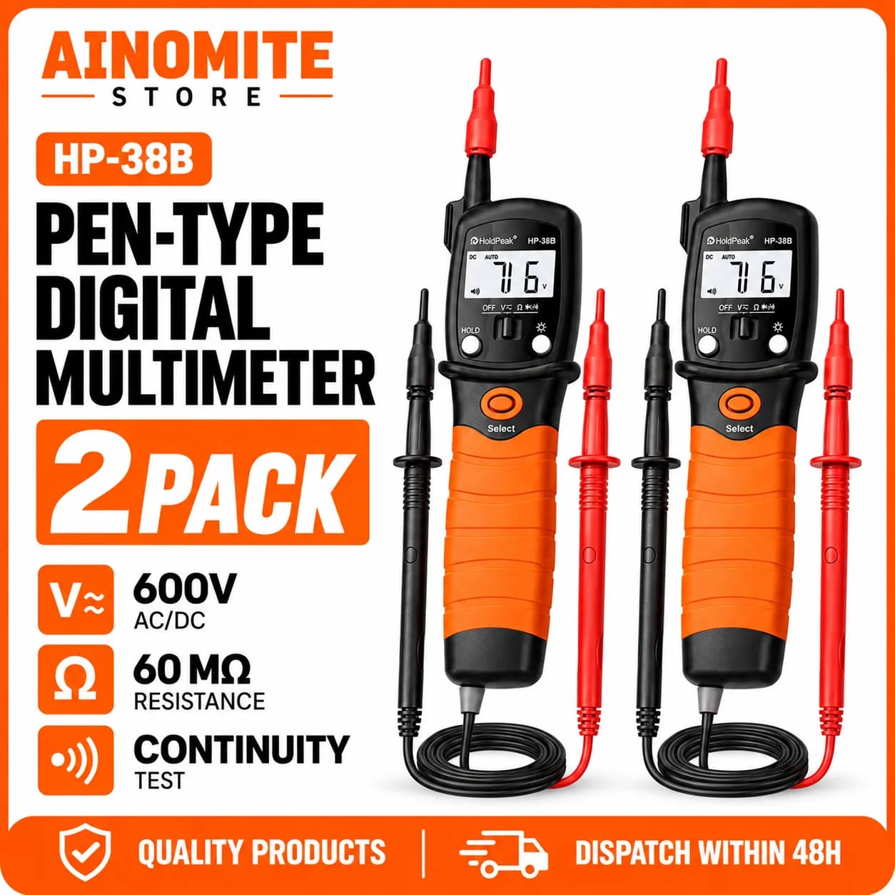 Digital Pen Type Multimeter Auto-Ranging, Handheld Voltmeter Ohmmeter for AC DC Voltage Resistance, Diode Continuity Tester