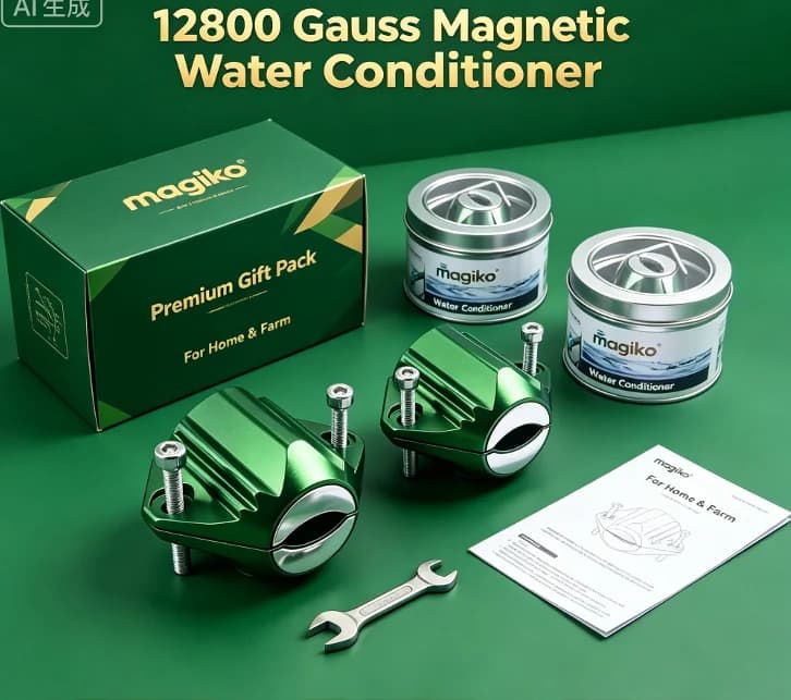 Packaged Magnetic Water Conditioner 12800Gauss No‑Salt Hard Water Treatment Anti‑Scale Device for Home Agricultural Water Supply
