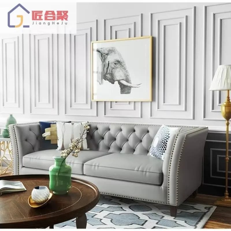 DSA American leather art sofa living room combination luxury sofa modern light luxury small apartment leather single and double