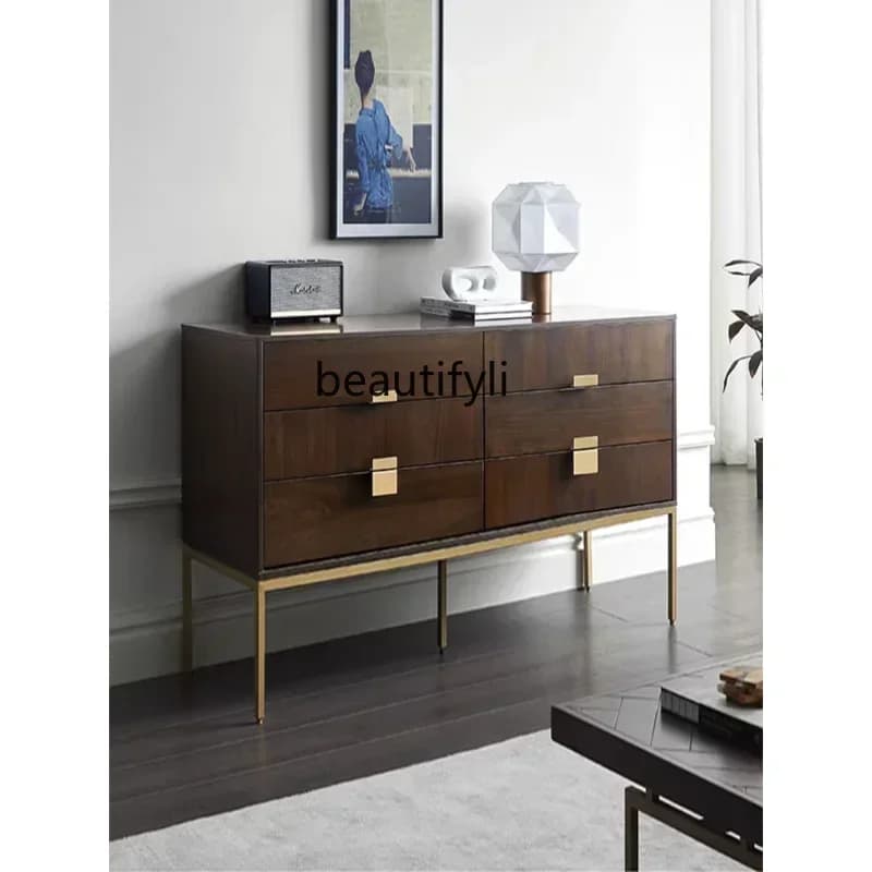 cc182R1 Nordic Light Luxury Mid-Ancient Style Chest of Six Drawers Modern Minimalist Walnut Sideboard Cabinet Retro TV Bench fo