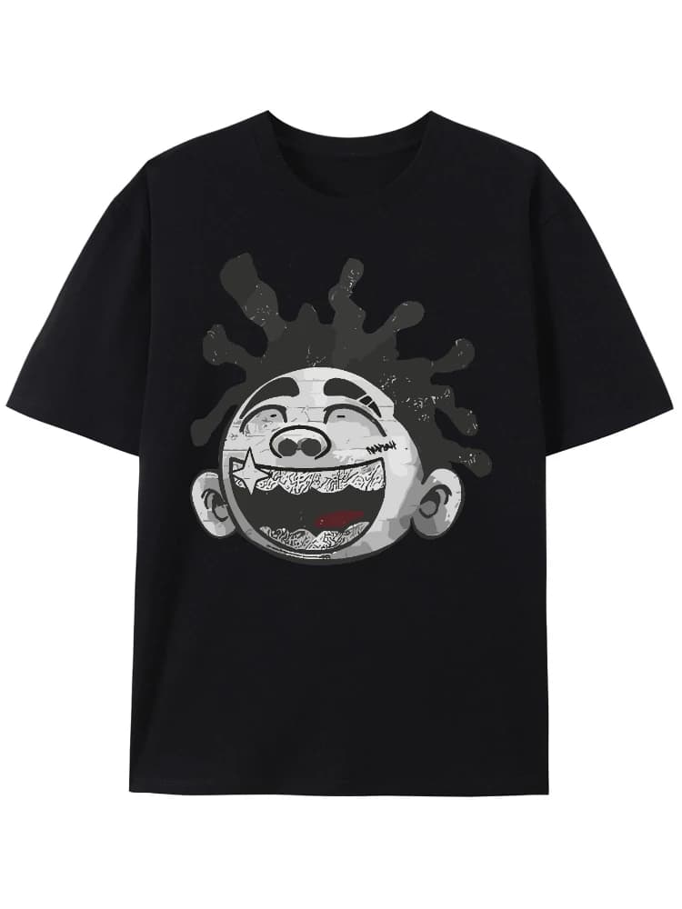 Street Harajuku Fashion Big Head Pattern  -100% cotton summer short-sleeved O-neck men's printed T-shirt.