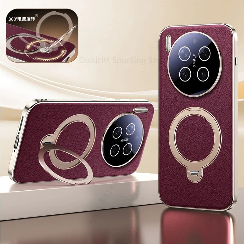 Plating Ring Holder Kickstand Leather Case For vivo X300 Pro Shockproof Phone Bumper Cover For VIVO X300 Pro Electroplated Cover