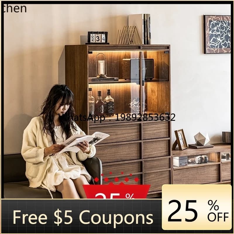 medieval solid wood dining side cabinet black walnut glass with drawers living room display cabinet