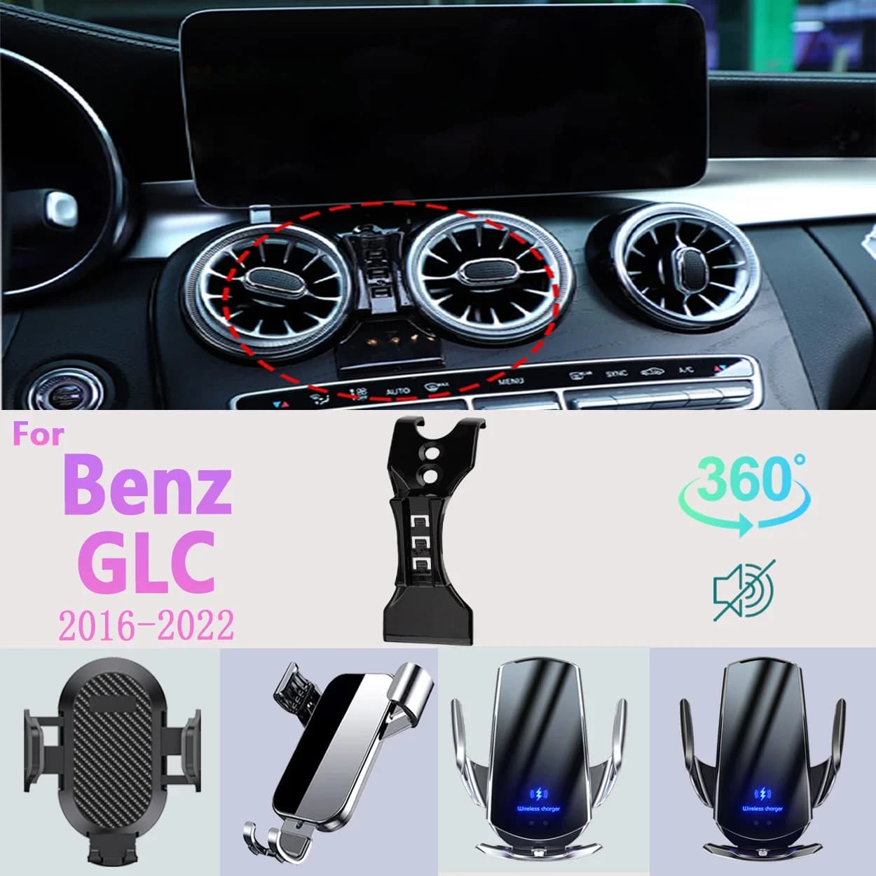 For Benz GLC 260 300 2016-2022 Car Specific Phone Holder with Wireless Charging Dashboard Mount Direct Fit Accessory