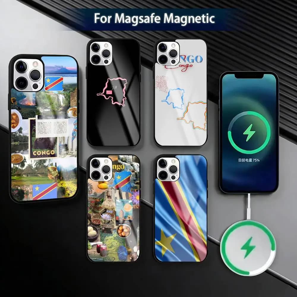 Democratic R-Republic Congo Flag  Phone Case For iPhone17,16,15,14,13,12,11 Plus,Pro Magnetic with Magsafe Wireless Charging