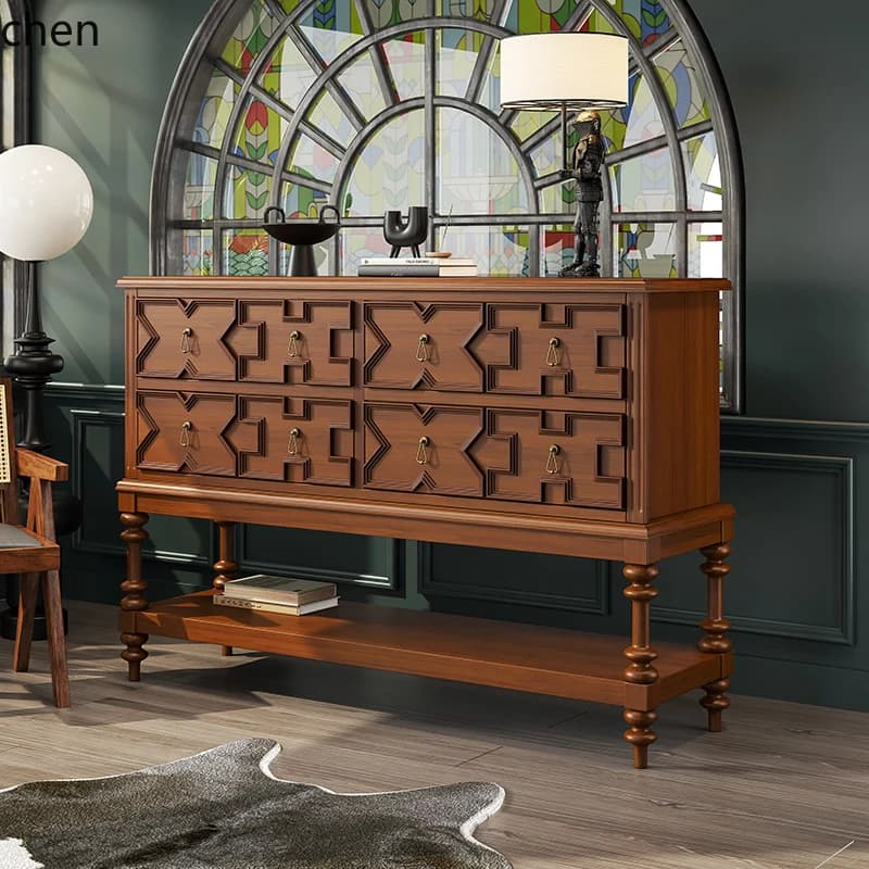 black solid wood porch cabinet retro living room aisle chest cabinet partition cabinet screen against the wall storage table