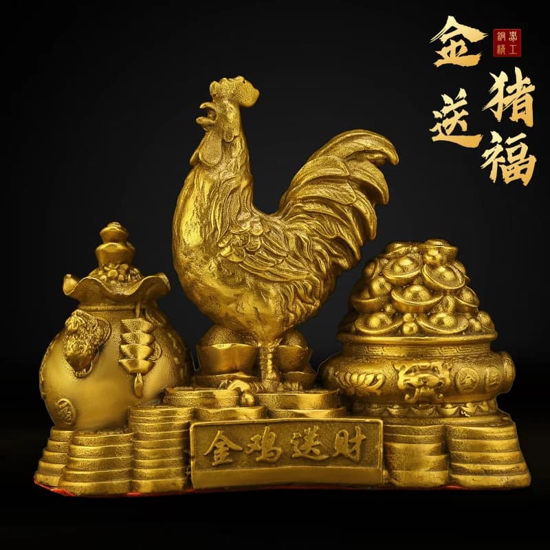 Pure Copper Ornament Zodiac Lucky Charm Singing Rooster Good News Living Room Home Decoration Craft
