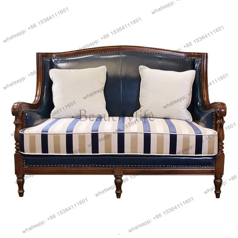 American country all solid wood leather sofa first layer cowhide three people