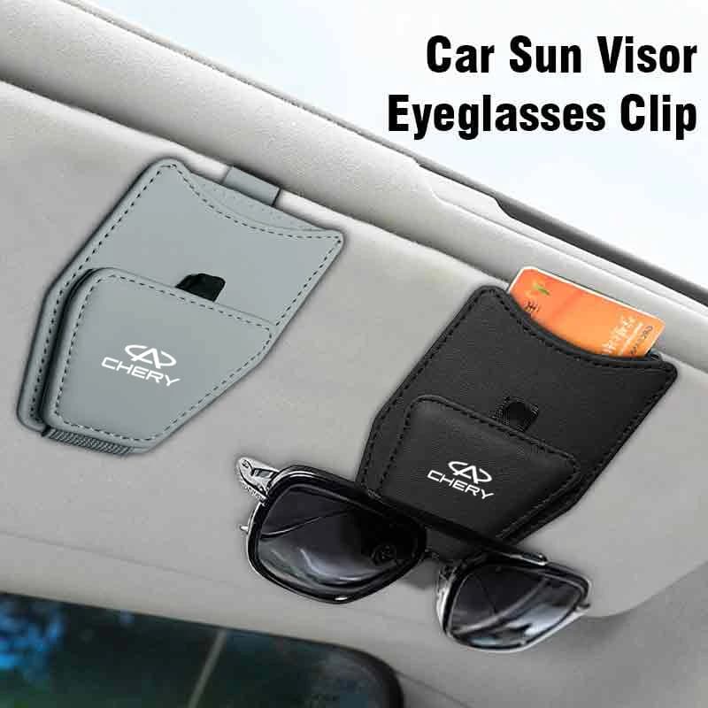 Car Visor Glasses Holder Leather Sunglasses Bag Card Clip Accessories For Chery Fulwin QQ Tiggo 3 5 T11 A1 A3 A5 Amulet M11 East