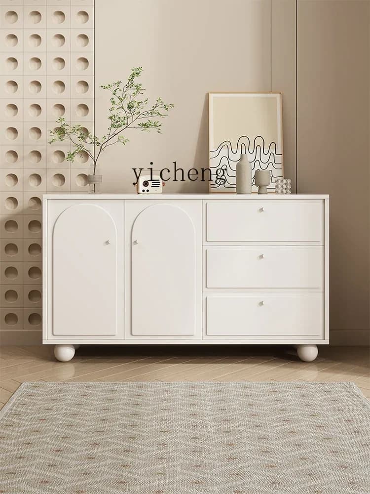 ii10.9-Cream Style Solid Wood Five Wall Chest of Drawers Modern Minimalist Living Room Bedroom Locker