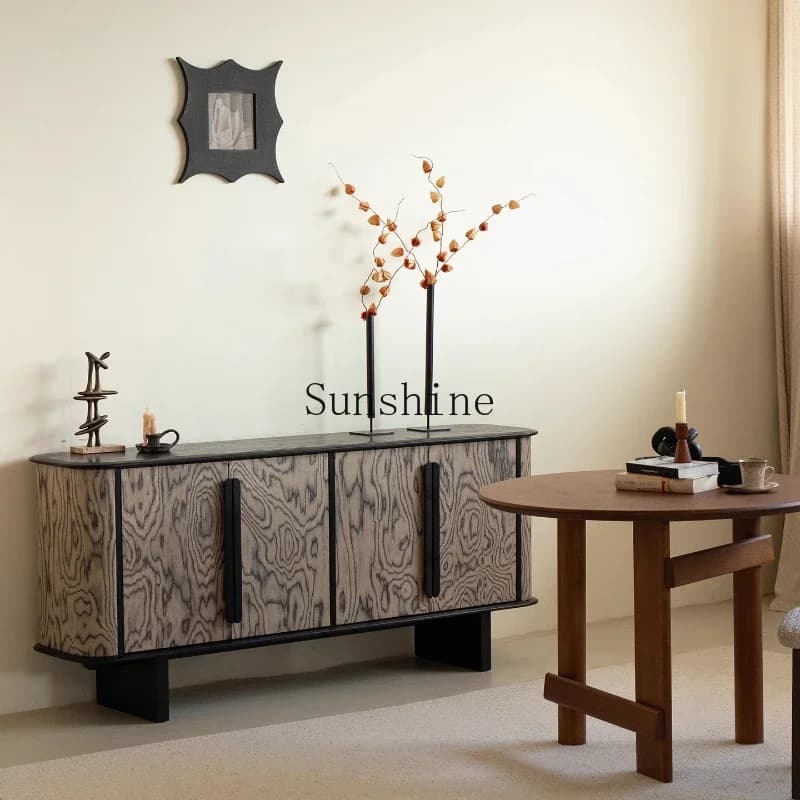 French retro solid wood dining side cabinet household living room wall integrated locker