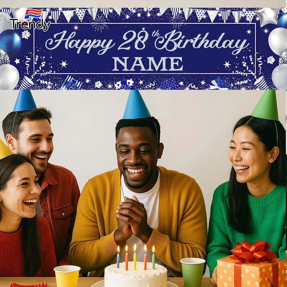 Birthdays Backdrop Custom Name Age Blue Background Personalized Banner Party Happy Birthday Decor Custom Name Outdoor Indoor Man