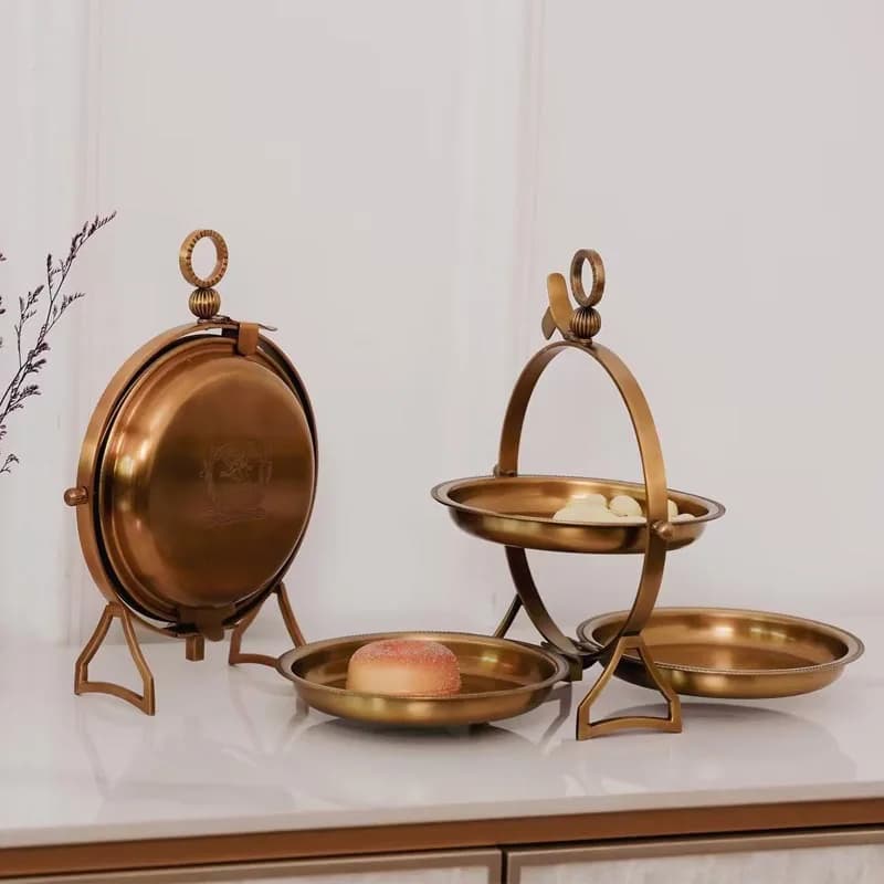European gold hollow engraved tray, French court binaural fruit plate, brass flower jar, high-end jewelry ornament