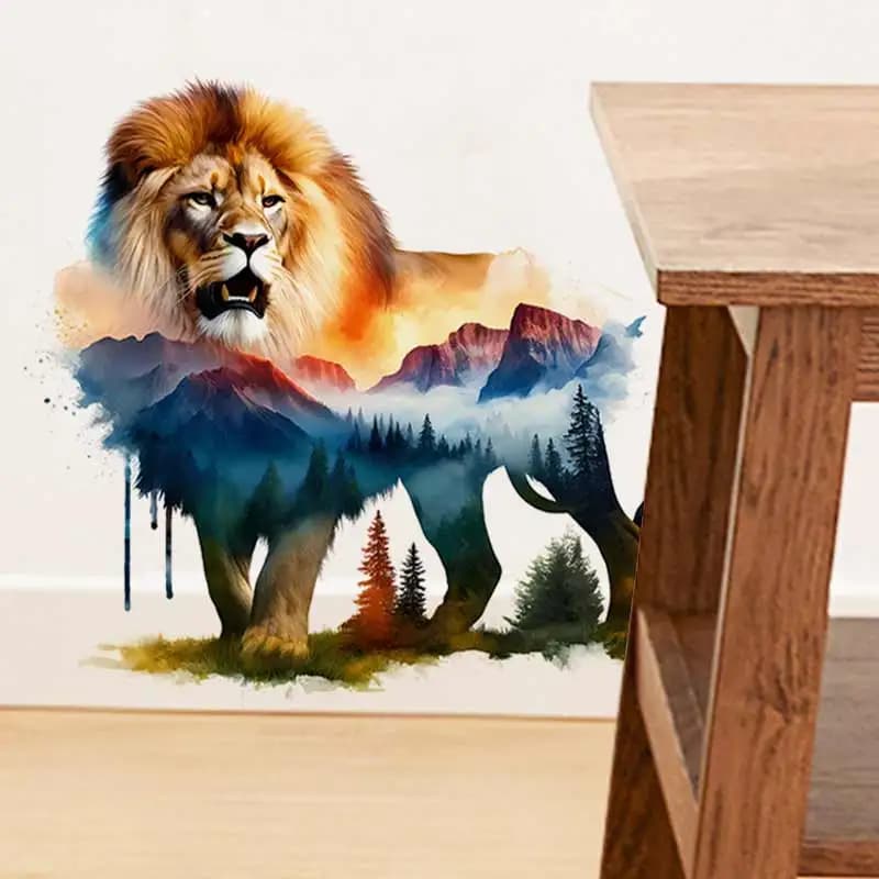 Lion & Nature Wall Sticker Art  Wildlife Living Room Sofa Background Decoration Wallpaper For Home Decor Room Decals S1003