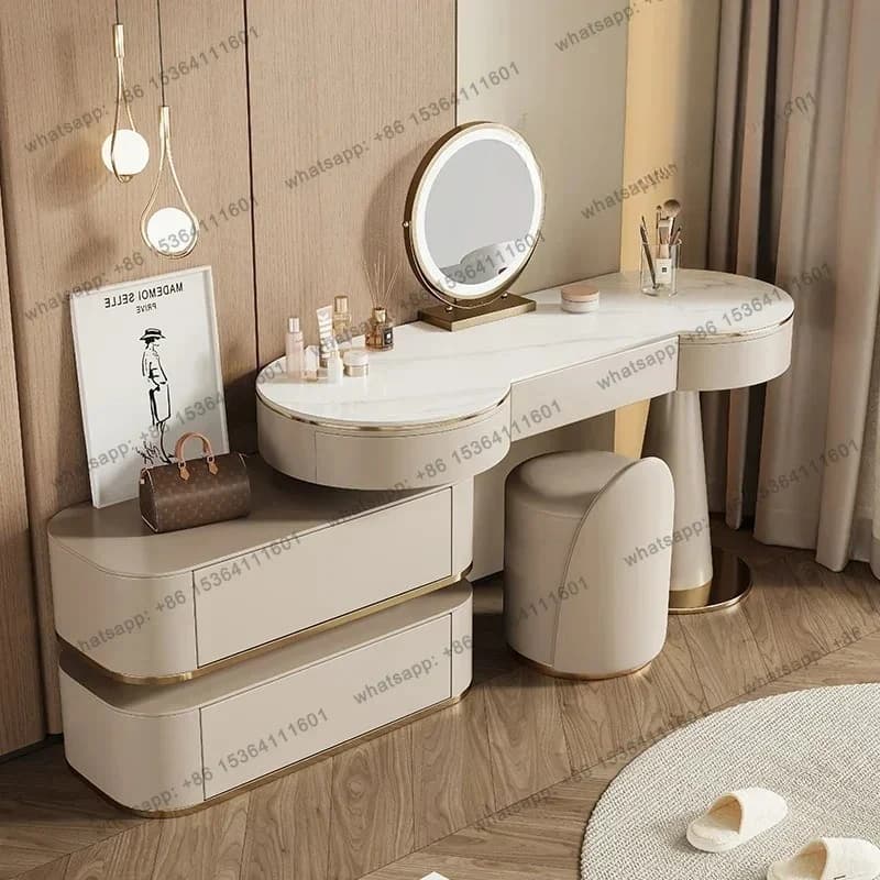 yj21 Luxury Mid Century Vanity Table Women Living Room Modern European Makeup Dressing Table Chair Mirror Vestidores Home Furnit