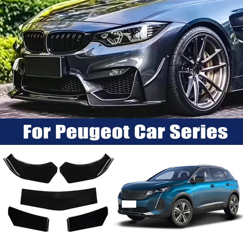 5Pcs Front Bumper Lip Body Kit, ABS Spoiler Splitter Canard For Peugeot 206 207 208 301 307 308 408 508 2008 3008 4008 5008