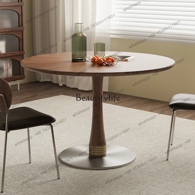 56Solid wood round dining table black walnut retro parquet solid wood round table