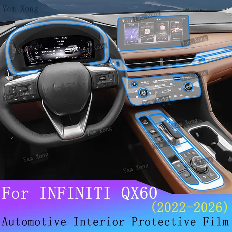 For INFINITI QX60 2026 2025 2024-2022 Full Set Interior Film Transparent TPU Gear Panel Navigation Center Console Protection Fil