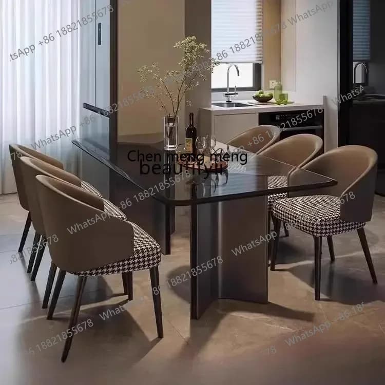 cqyTempered glass dining table suspended Italian household rectangular stainless steel dining table and chairs