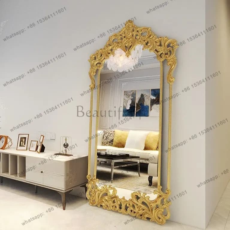 European luxury carved retro full-length mirror French high-end American luxury floor mirror