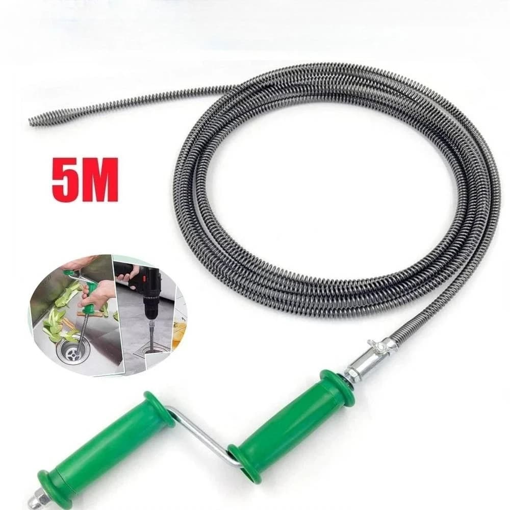 5M Manual Plumber's Drain Snake Cleaner Unblocker Fit for Sink Waste Pipe Toilet