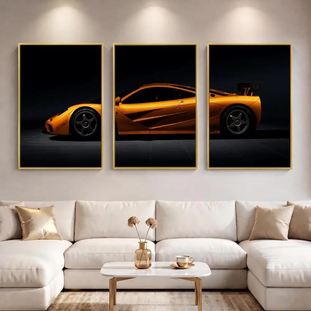 Stylish Car Painting Calligraphy 3 PCS Canvas Wall Art Prints for Living Room Decor Modern Fashion Wall Decals