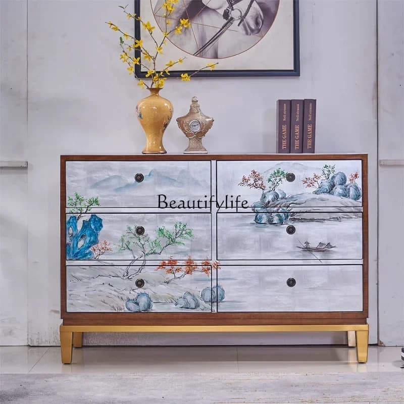 yj58 Light Luxury Hallway Hallway Modern New Chinese Simple Three-Six Chest of Drawers Painted