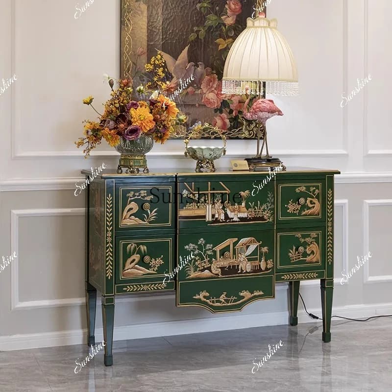 French painted entrance living room decorative storage/high-grade solid wood dining side cabinet  FT