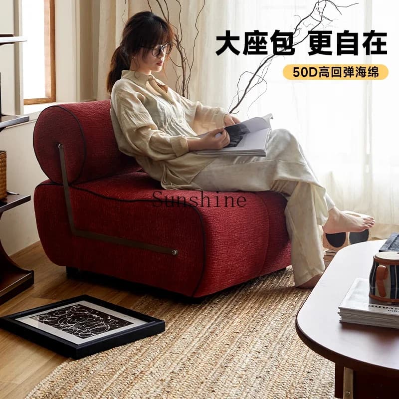 Single fabric sofa Small apartment Lazy person can sleep and lie down Living room leisure chair Home  FT