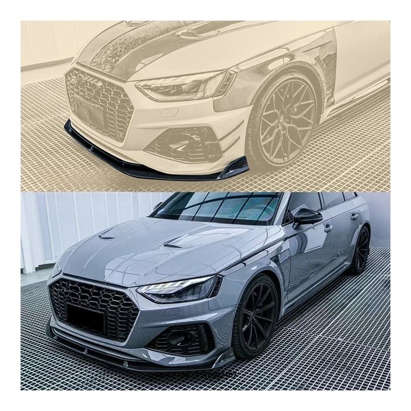 Yaochi New forAudi RS4 B9.5 Carbon Fiber Front Lip Bumper with Exhaust Cut-Outs Bolt-On Universal Fitment 2017-2024