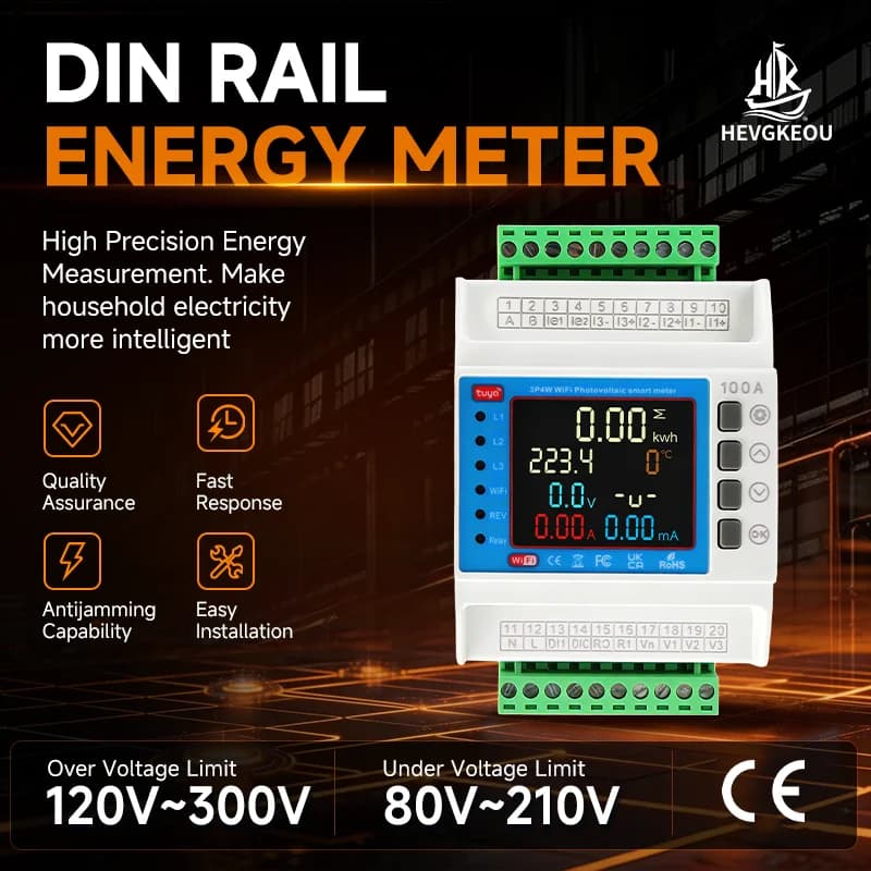3 Phase Tuya WiFi Energy Meter with 3 CT Clamps Smart Bi-Directional Monitor, Leakage/Over-Under Voltage Protector&Relay Swiitch