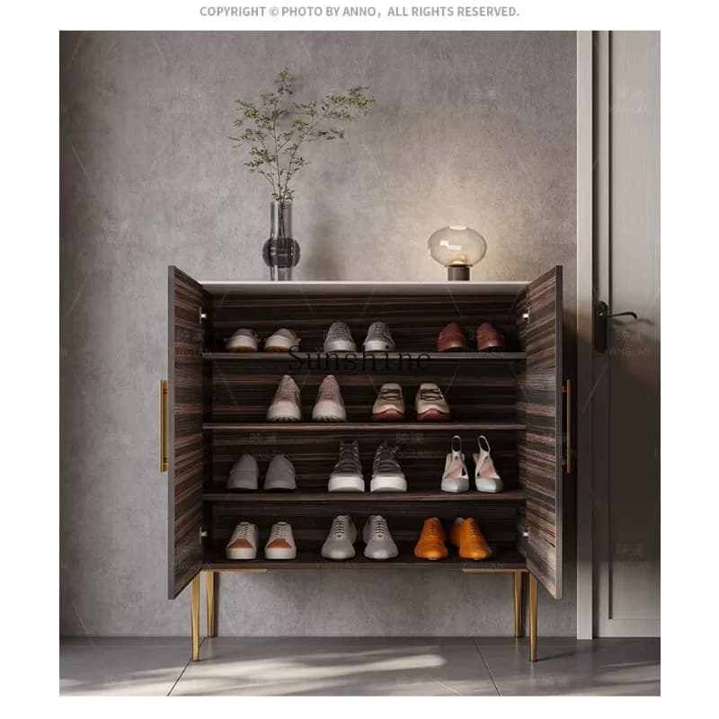 Entry against the wall Living room High cabinet Saddle leather Light luxury Italian rock slab Household storage cabinet  FT