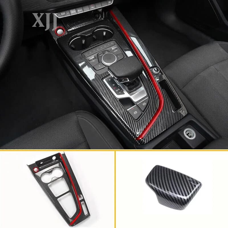 For Audi A4 A5 2017 2018 2019 2020 2021 2022 2024 Carbon Fiber Interior Mouldings Gear Lever Collar Central Console Panel Cover