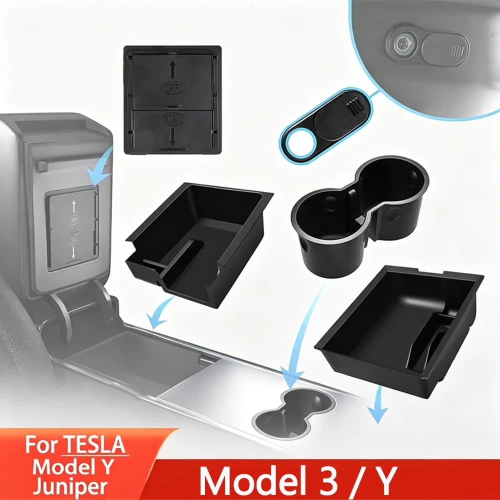 For Tesla Model 3/Y Model Y Juniper Center Console Storage Organizer Box Tray Armrest Hidden Box Bins Cup Holder Car Accessories