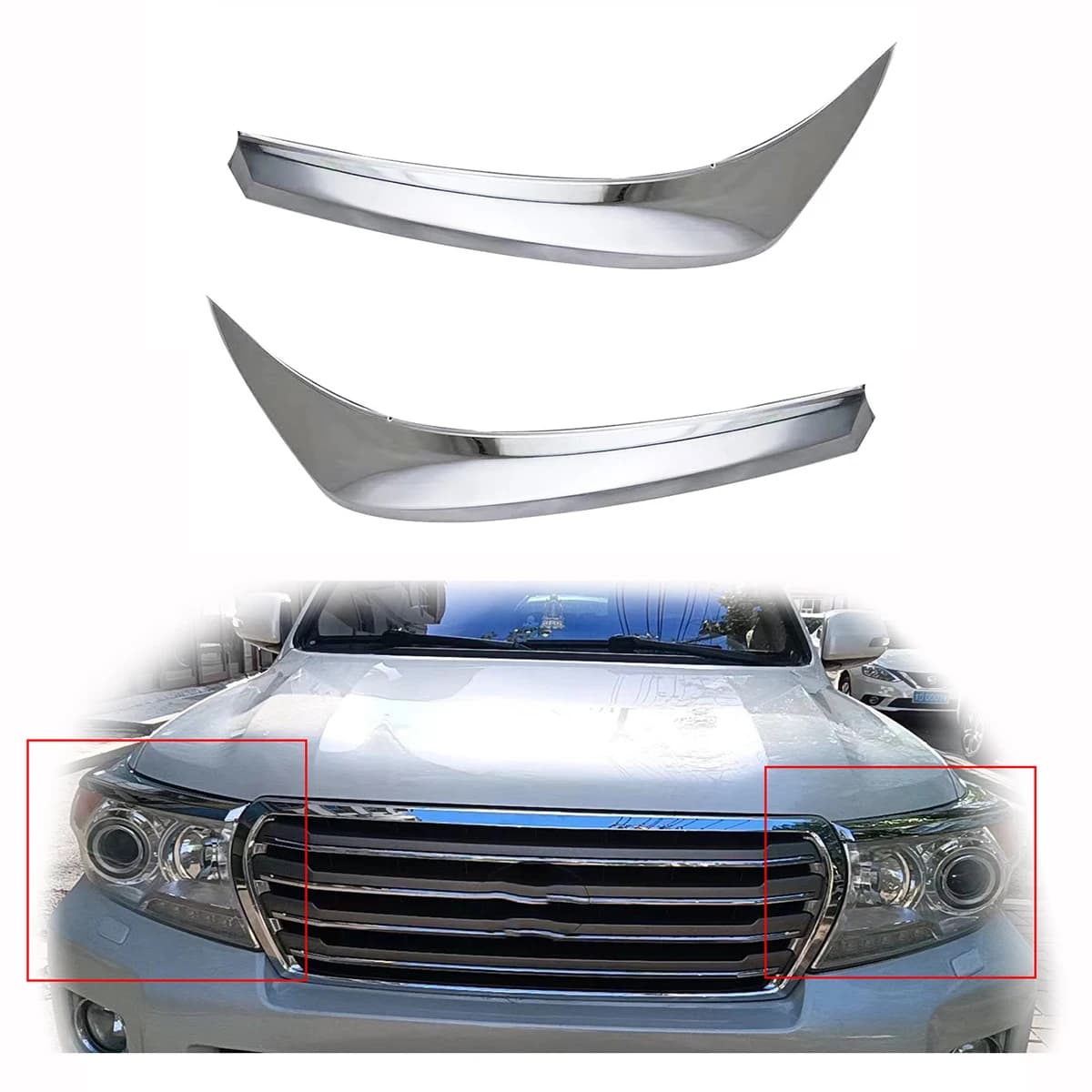 2PCS New ABS Chrome Car Accessories Plated Head Lamp Cover Trim Paste Style For Toyota Land Cruiser FJ200 LC200 2012 2014 - 2016