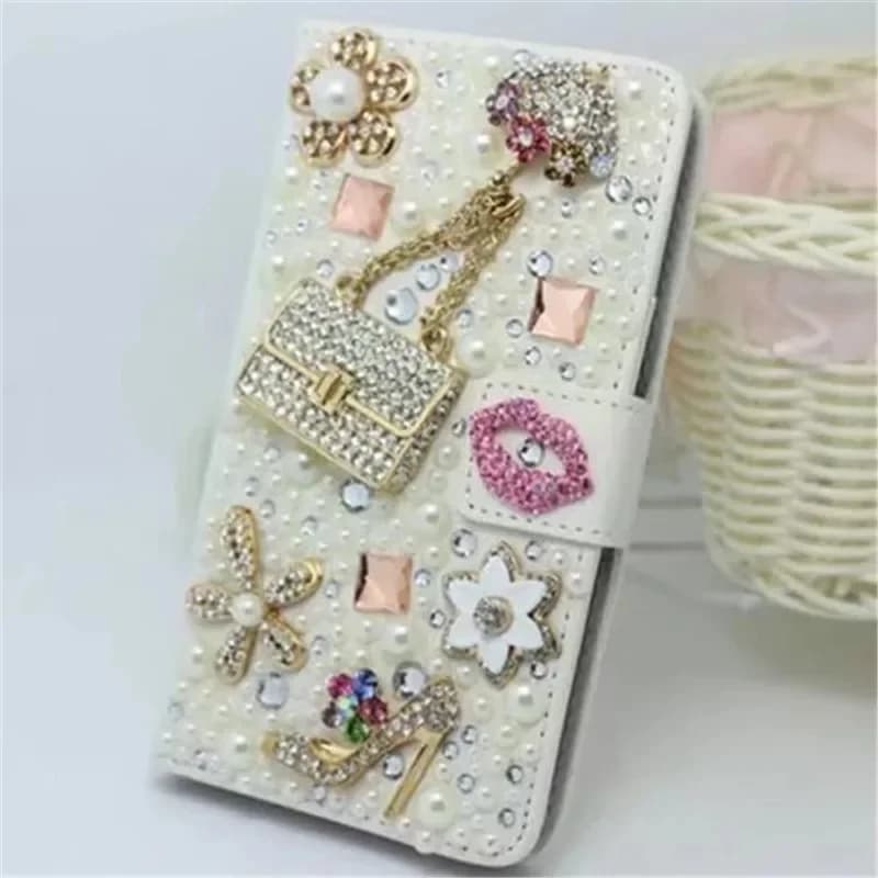 Luxury Bling Diamond Pearl Wallet Leather Flip cover Phone Case For Samsung Galaxy S24 S25 S20 S21 S22 Plus S23 Note 10 20
