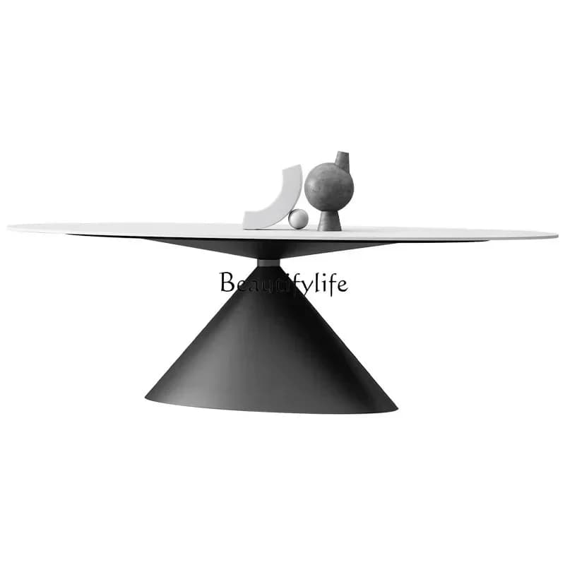 54*minimalist rock slab dining table high-end large flat-floor villa oval rock slab dining table