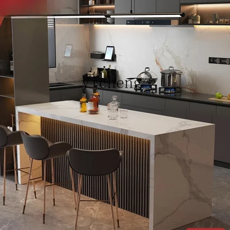 L28 Integrated Flat Island Dining Table Open Kitchen With Sink High-end Solid Wood Nakajima Bar