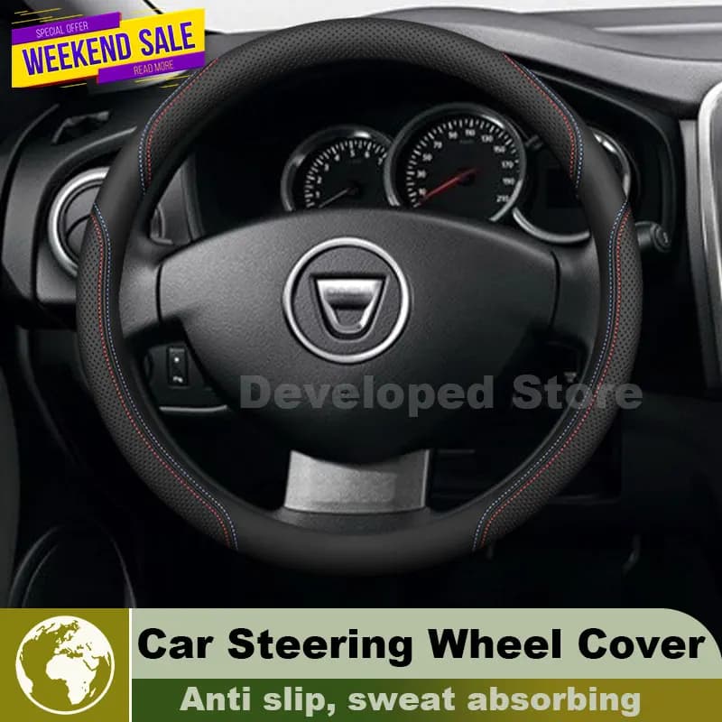 Leather Car Steering Wheel Cover For Renault Dacia Logan Symbol MCV 2 2023-2026 Auto Steering Wheel Dacia Logan Accessories