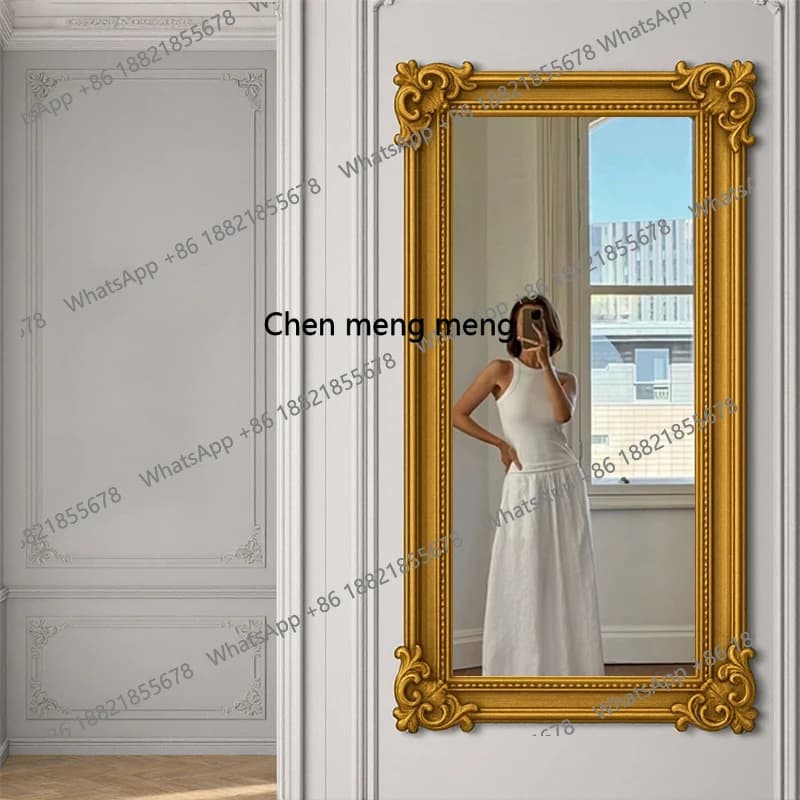 French retro square bathroom mirror wall hanging gold carved decorative mirror bathroom washstand light luxury dressing mirror