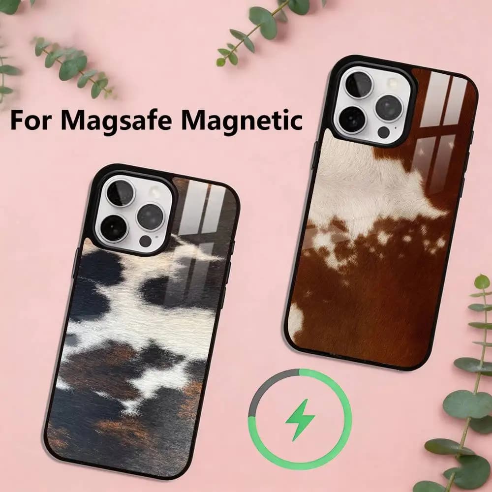 Brown White Cow Phone Case For iPhone17,16,15,14,13,12,11 Plus,Pro Magnetic with Magsafe Wireless Charging