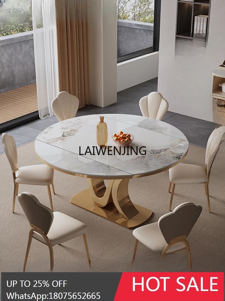 MJY rock slab telescopic square and round dual-purpose simple light luxury variable induction cooker round dining table