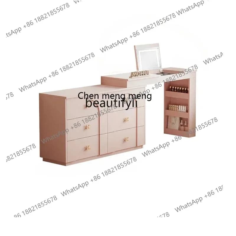 new Dopamine Pink Flip Dressing Table Chest of Six Drawers Integrated Storage Cabinet French Bedroom Tailstock Corner Desk ss 86
