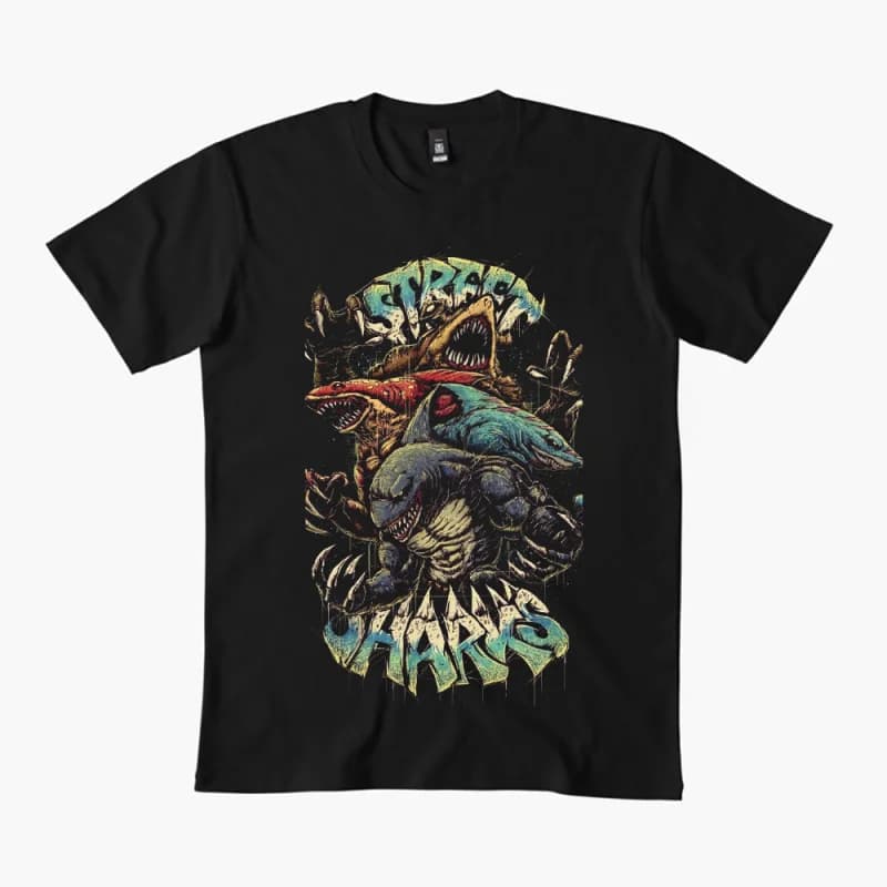 0405 Retro street shark Gift Short Sleeve t shirt Vintage Graphic Tee 100% cotton printed men's clothes All size Tops S-6XL
